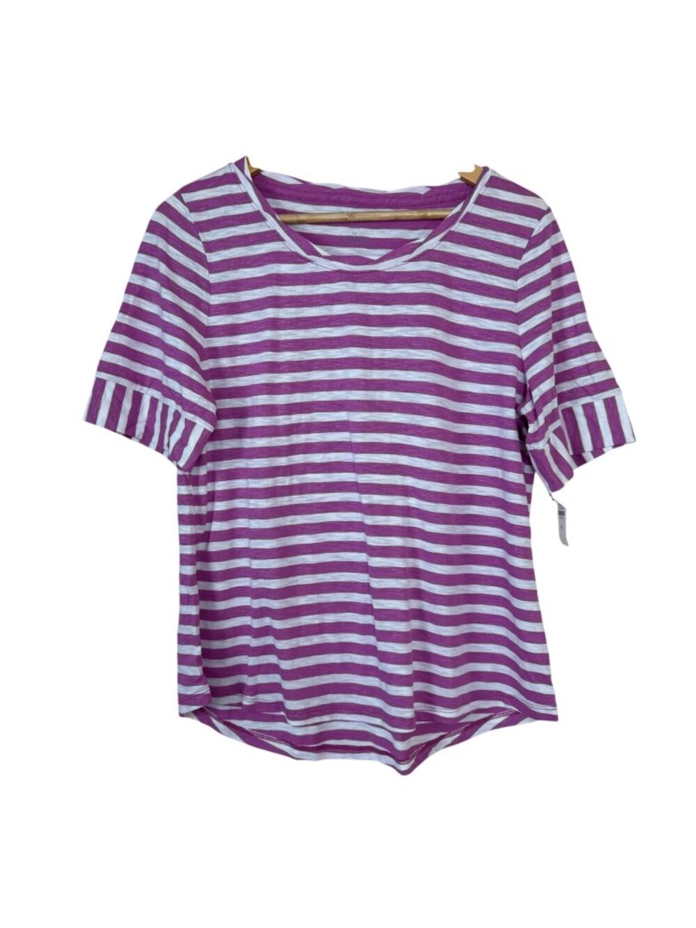 Talbots Tee NEW Lilac and White Striped Size Lrg Petite Metallic Shimmer Casual